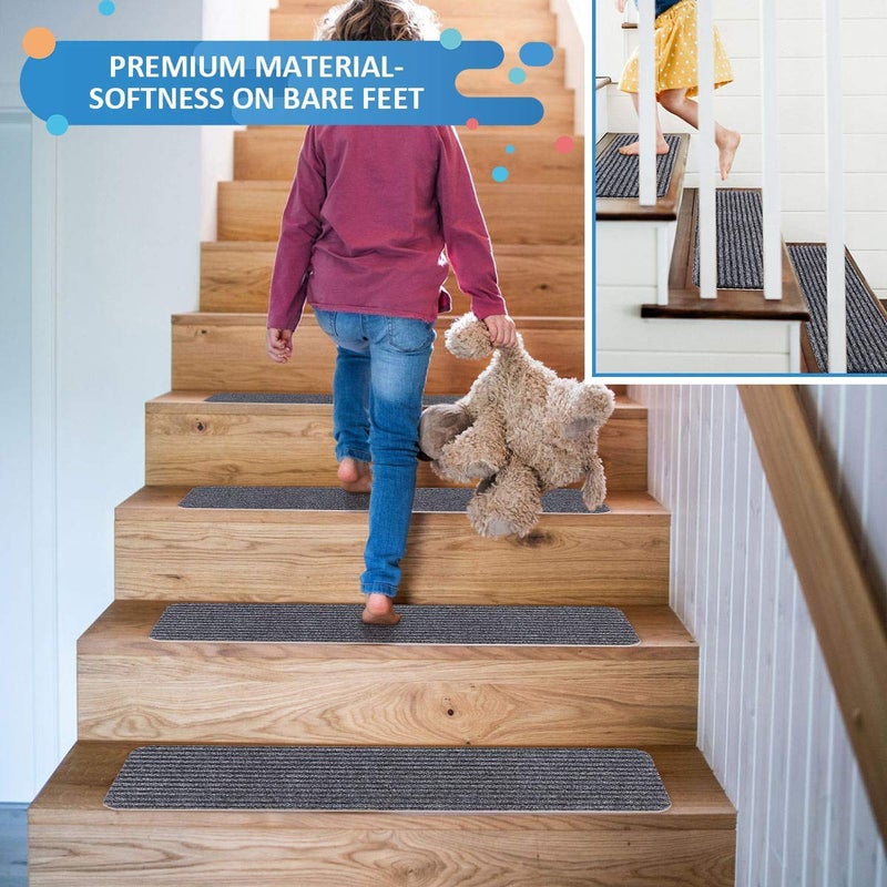 RIOLAND Stair Treads Carpet Non-Slip Indoor Stair Runners for Wooden Steps, Stair Rugs for Kids and Dogs, Set of 15, 8" X 30", Gray - Image 3
